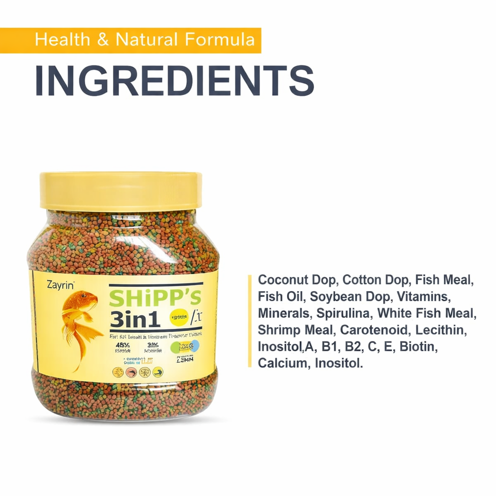 Zayrin SHIPP’s 3‑in‑1 Floating Tropical Fish Food Pellets – 100 g